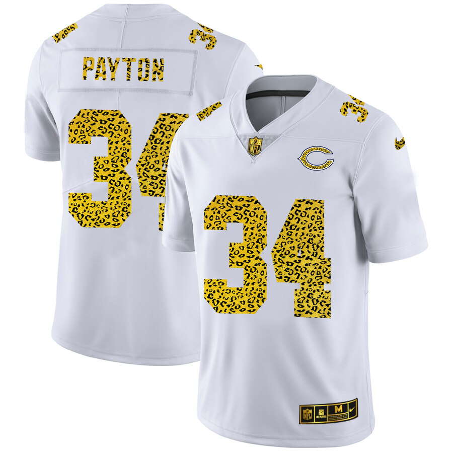 Chicago Bears #34 Walter Payton Men Nike Flocked Leopard Print Vapor Limited NFL Jersey White->chicago bears->NFL Jersey